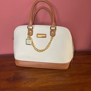 Joy & Iman White Timeless Chic Pebble Satchel Purse + Wallet